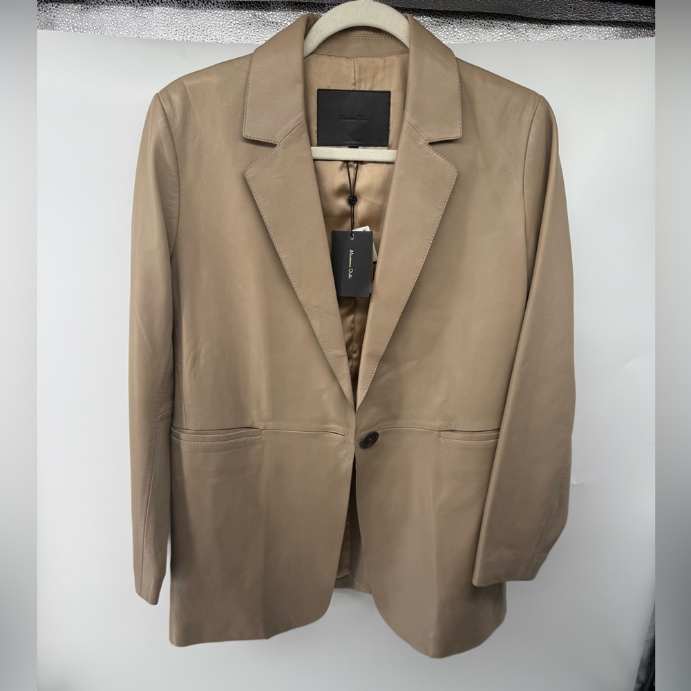 Massimo Dutti Women's Beige Leather Blazer - Picture 2 of 5